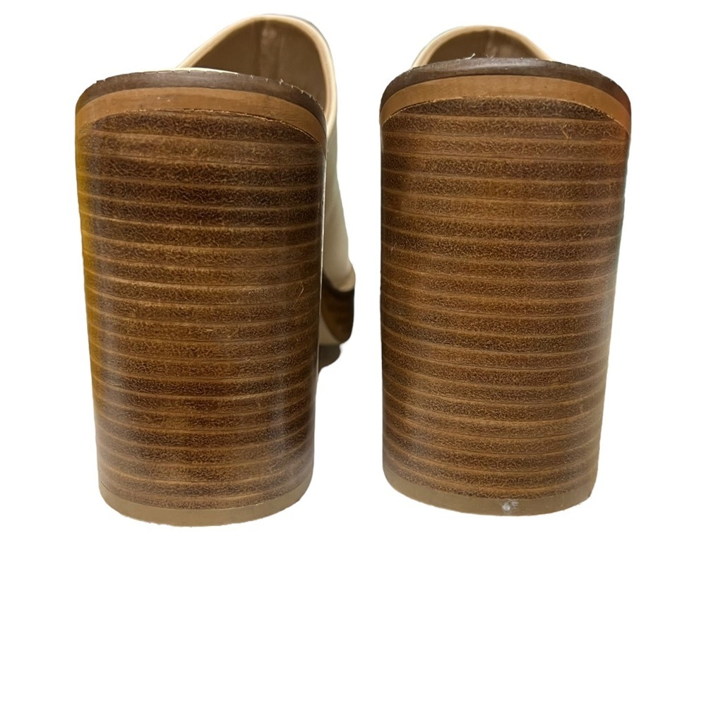 Nasty Gal Ivory Leather Chunky Wood Stacked Heel Mules - Picture 5 of 8